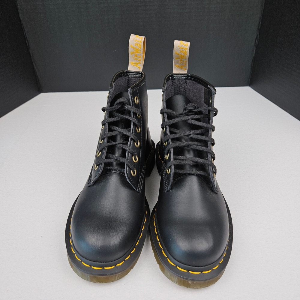 Dr. Martens 101 Vegan 6-Eye Boots Black Felix Rub Off Mens 7 Women's 8 AW004 NEW